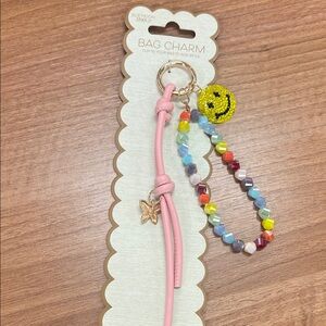 Pink Beaded Smile Bag Charm Keychain -